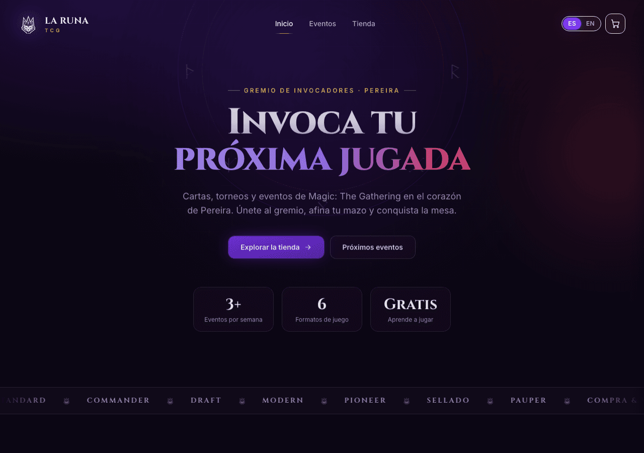 Screenshot of La Runa TCG: Bilingual Shopify Storefront
